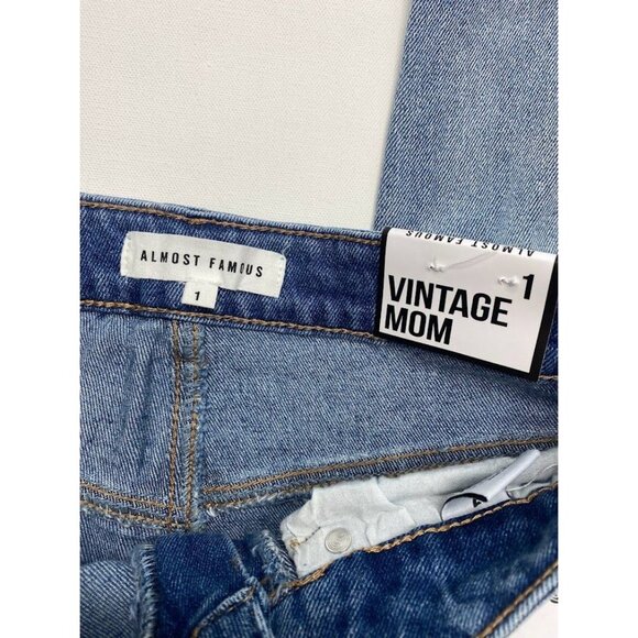 Almost Famous Vintage Mom Jeans Women's Faded Blue Distressed Destructed NEW - Picture 9 of 14